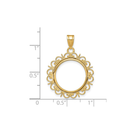17 mm 14k Yellow Gold coin bezel pendant for US $5 American Buffalo — size reference (ruler)