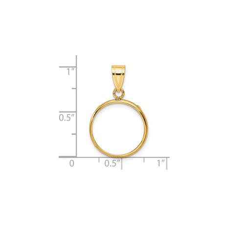 17 mm 14k Yellow Gold coin bezel pendant for US $5 American Buffalo — size reference (ruler)