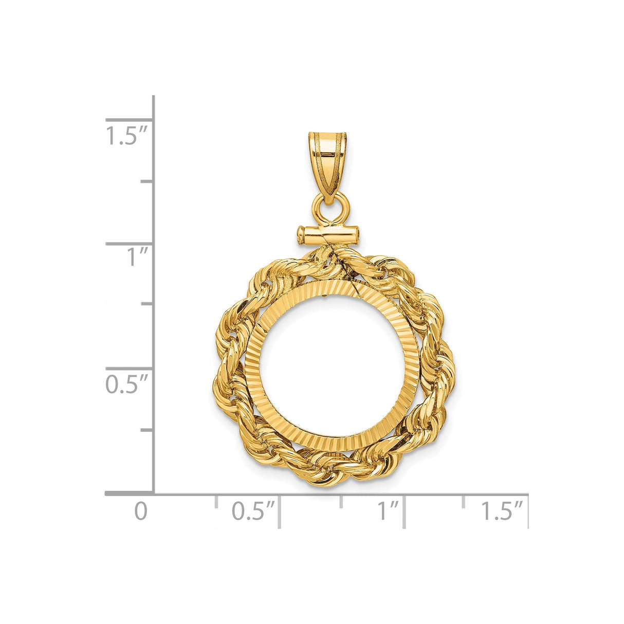 17 mm 14k Yellow Gold coin bezel pendant for US $5 American Buffalo — size reference (ruler)