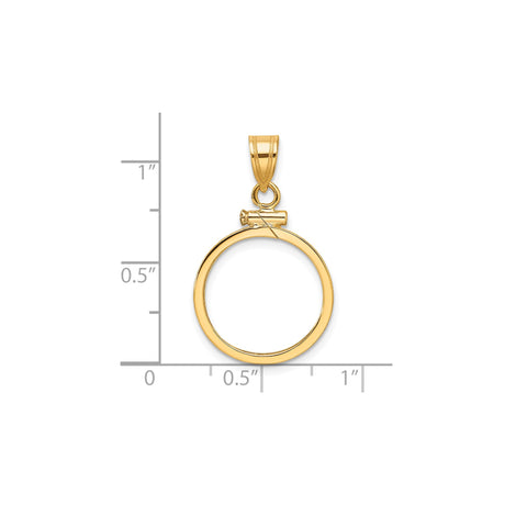 17 mm 14k Yellow Gold coin bezel pendant for US $5 American Buffalo — size reference (ruler)