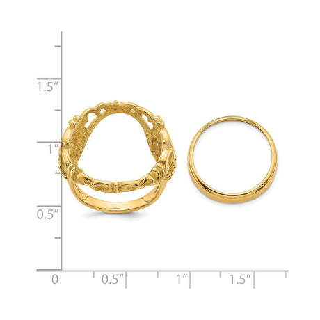 17 mm 14k Yellow Gold coin bezel ring for US $5 American Buffalo — size reference (ruler)