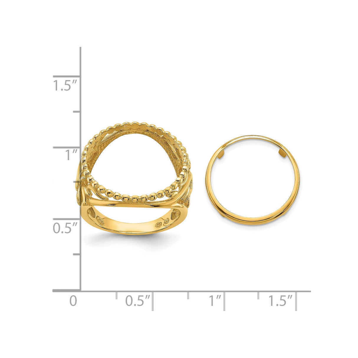 17 mm 14k Yellow Gold coin bezel ring for US $5 American Buffalo — size reference (ruler)