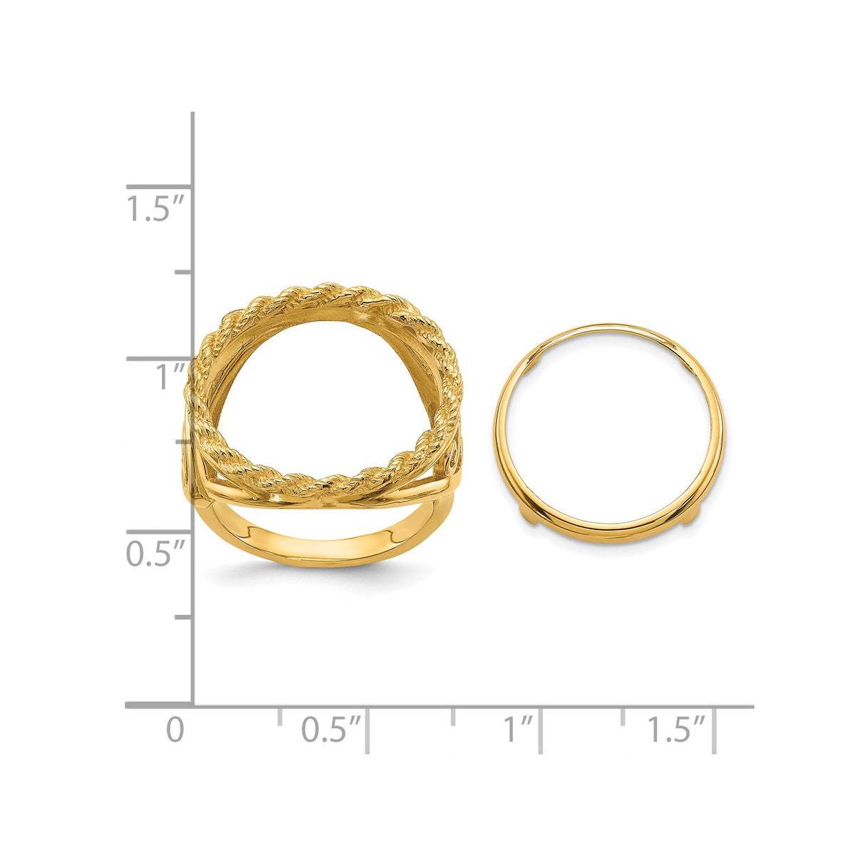 17 mm 14k Yellow Gold coin bezel ring for US $5 American Buffalo — size reference (ruler)