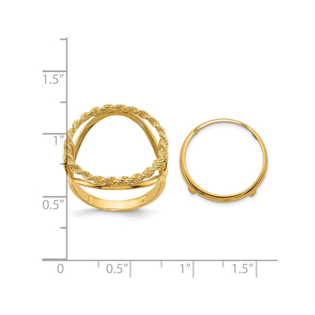 17 mm 14k Yellow Gold coin bezel ring for US $5 American Buffalo — size reference (ruler)