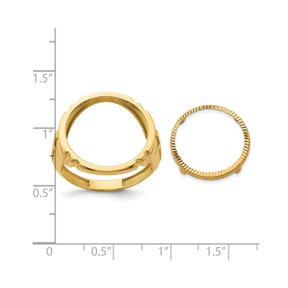 17 mm 14k Yellow Gold coin bezel ring for US $5 American Buffalo — size reference (ruler)