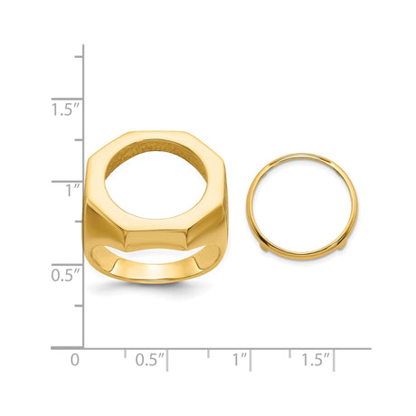 17 mm 14k Yellow Gold coin bezel ring for US $5 American Buffalo — size reference (ruler)