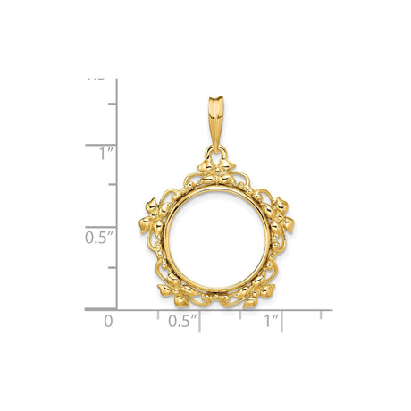 17 mm 14k Yellow Gold coin bezel pendant for US $5 American Eagle — size reference (ruler)