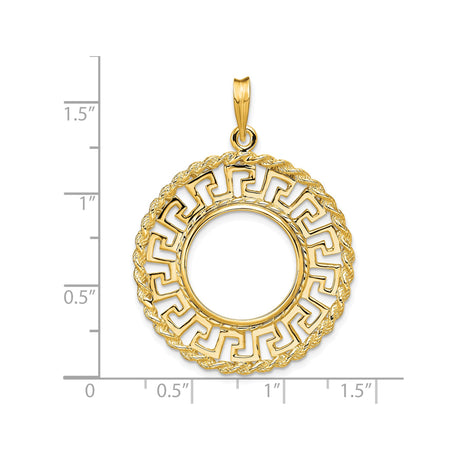 17 mm 14k Yellow Gold coin bezel pendant for US $5 American Eagle — size reference (ruler)