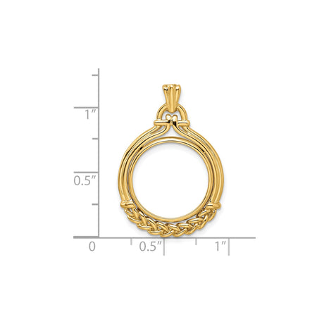17 mm 14k Yellow Gold coin bezel pendant for US $10 American Eagle Platinum — size reference (ruler)