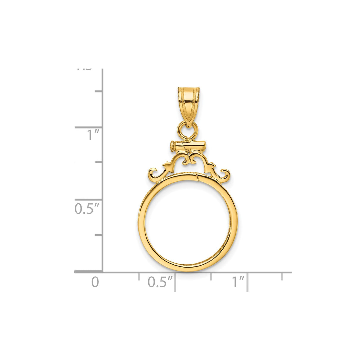 17 mm 14k Yellow Gold coin bezel pendant for US $10 American Eagle Platinum — size reference (ruler)