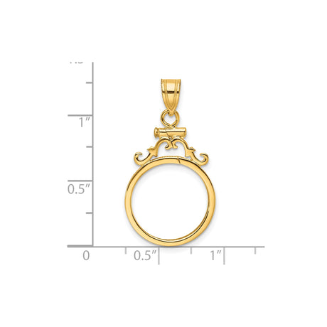 17 mm 14k Yellow Gold coin bezel pendant for US $10 American Eagle Platinum — size reference (ruler)