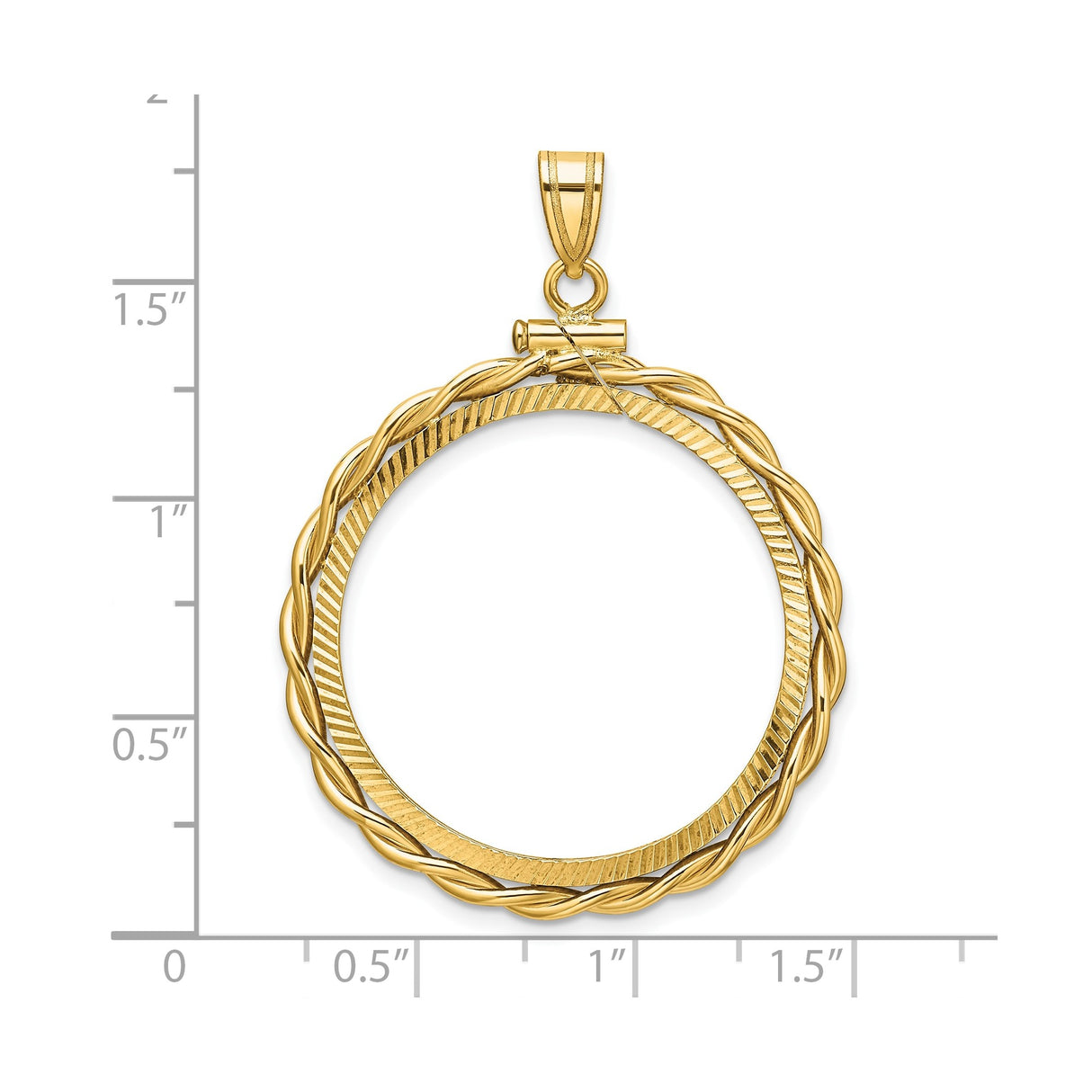 28 mm 14k Yellow Gold coin bezel pendant for US Alexander Calder — size reference (ruler)