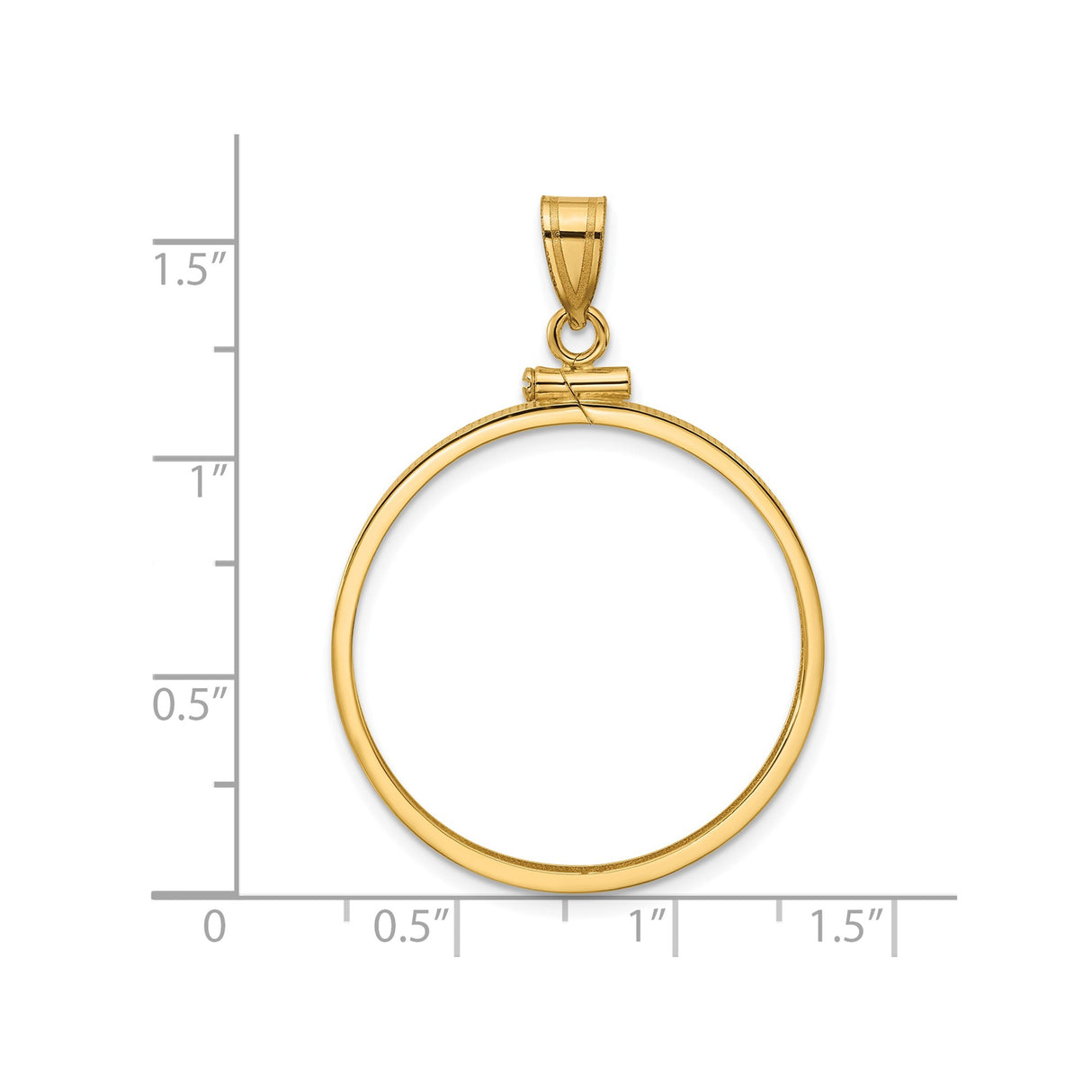 28 mm 14k Yellow Gold coin bezel pendant for US Alexander Calder — size reference (ruler)