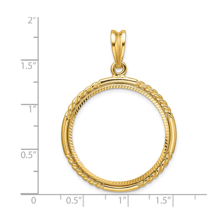 27 mm 14k Yellow Gold coin bezel pendant for US $25 American Buffalo — size reference (ruler)
