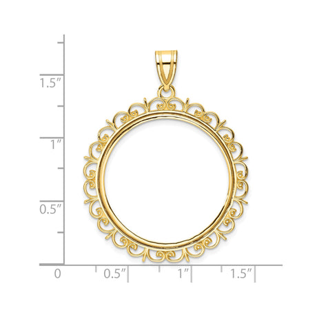 27 mm 14k Yellow Gold coin bezel pendant for US $25 American Buffalo — size reference (ruler)