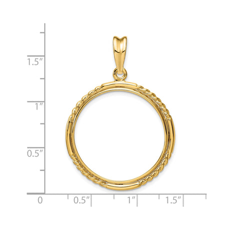 27 mm 14k Yellow Gold coin bezel pendant for US $25 American Buffalo — size reference (ruler)