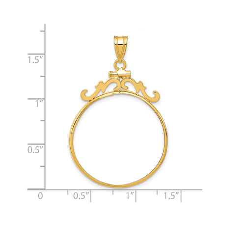 27 mm 14k Yellow Gold coin bezel pendant for US $25 American Buffalo — size reference (ruler)