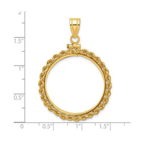 27 mm 14k Yellow Gold coin bezel pendant for US $25 American Buffalo — size reference (ruler)