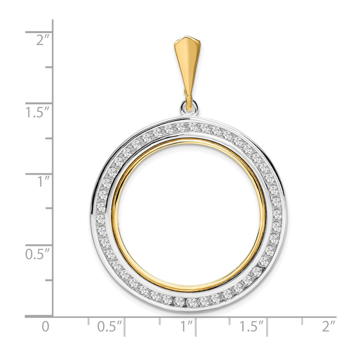 27 mm 14k Multi-Tone Gold coin bezel pendant for US $25 American Eagle — size reference (ruler)
