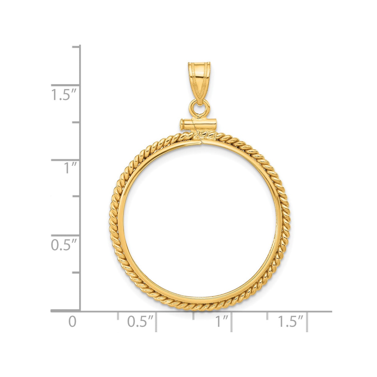 28 mm 14k Yellow Gold coin bezel pendant for US John Steinbeck — size reference (ruler)