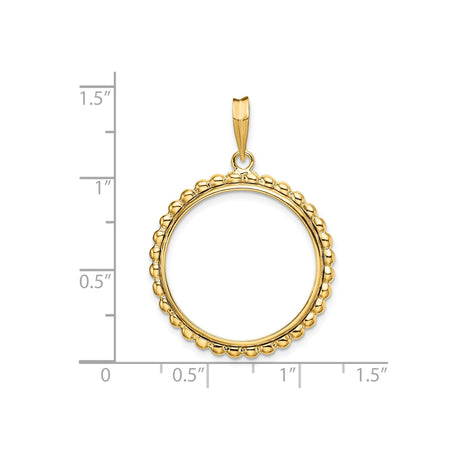 22 mm 14k Yellow Gold coin bezel pendant for US $10 American Buffalo — size reference (ruler)