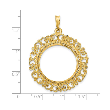 22 mm 14k Yellow Gold coin bezel pendant for US $10 American Buffalo — size reference (ruler)