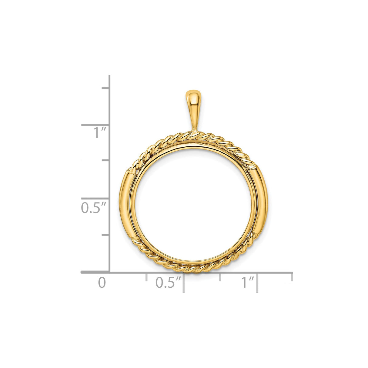22 mm 14k Yellow Gold coin bezel pendant for US $10 American Buffalo — size reference (ruler)