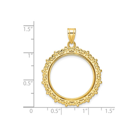 22 mm 14k Yellow Gold coin bezel pendant for US $10 American Buffalo — size reference (ruler)