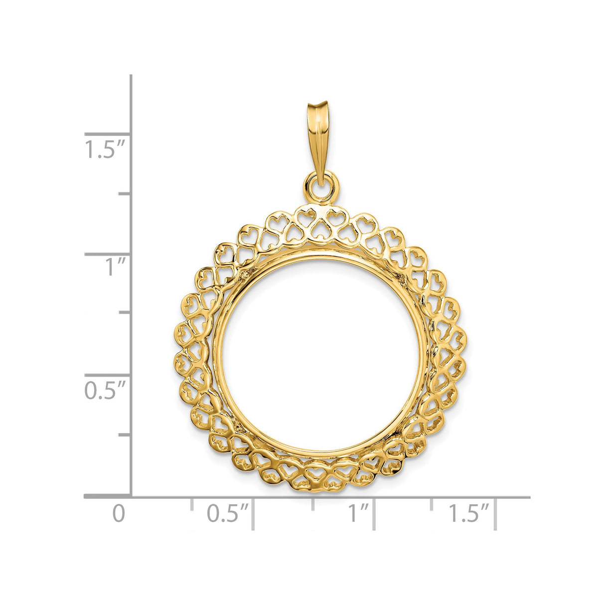 22 mm 14k Yellow Gold coin bezel pendant for US $10 American Buffalo — size reference (ruler)