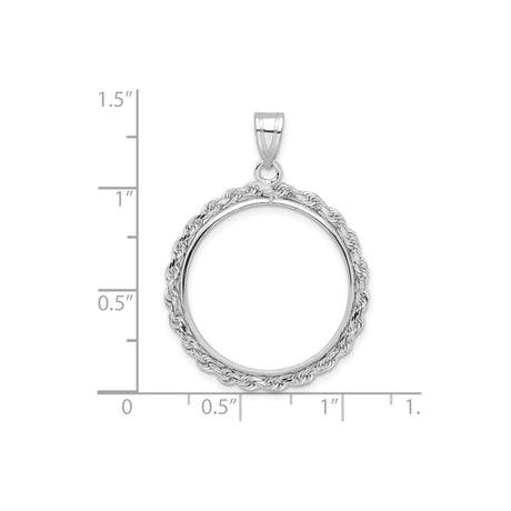 22 mm 14k White Gold coin bezel pendant for US $10 American Buffalo — size reference (ruler)
