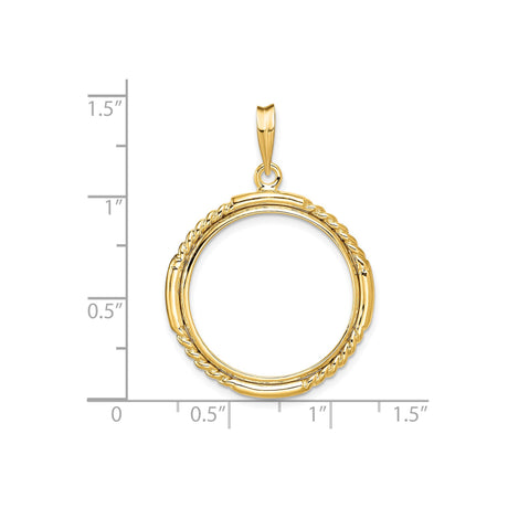 22 mm 14k Yellow Gold coin bezel pendant for US $10 American Buffalo — size reference (ruler)