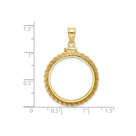 22 mm 14k Yellow Gold coin bezel pendant for US $10 American Buffalo — size reference (ruler)