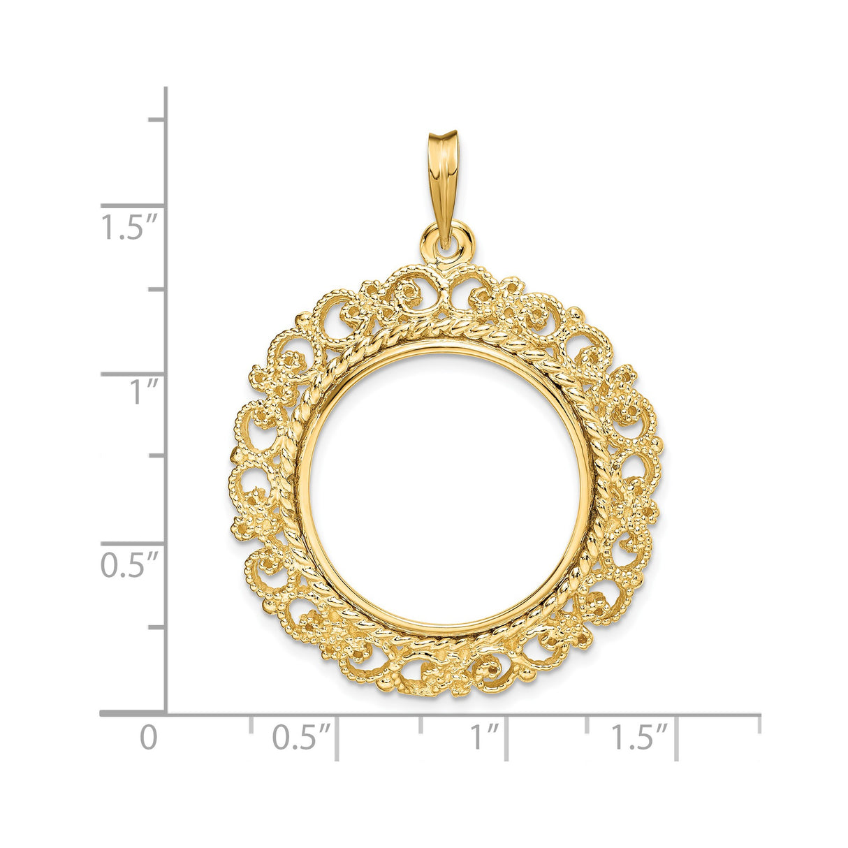 22 mm 14k Yellow Gold coin bezel pendant for US $10 American Eagle — size reference (ruler)