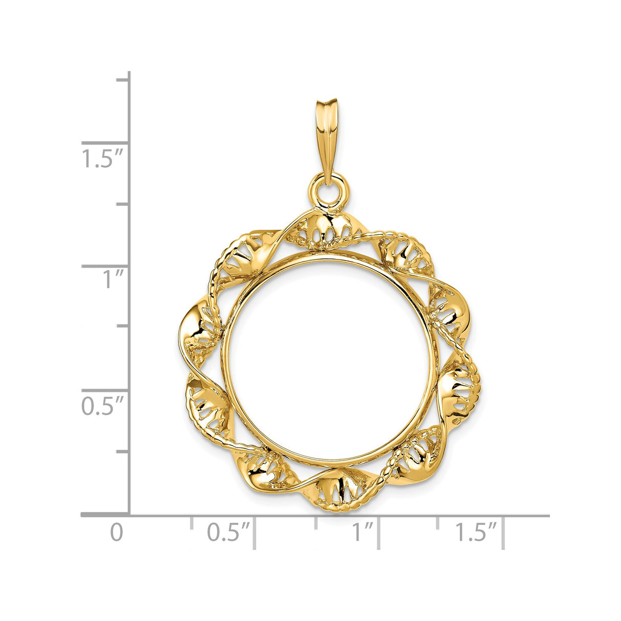 22 mm 14k Yellow Gold coin bezel pendant for US $10 American Eagle — size reference (ruler)