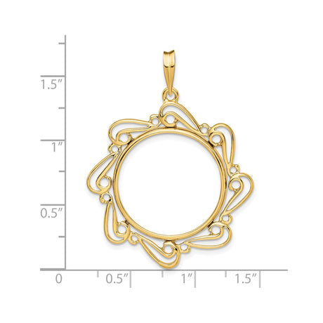 22 mm 14k Yellow Gold coin bezel pendant for US $10 American Eagle — size reference (ruler)