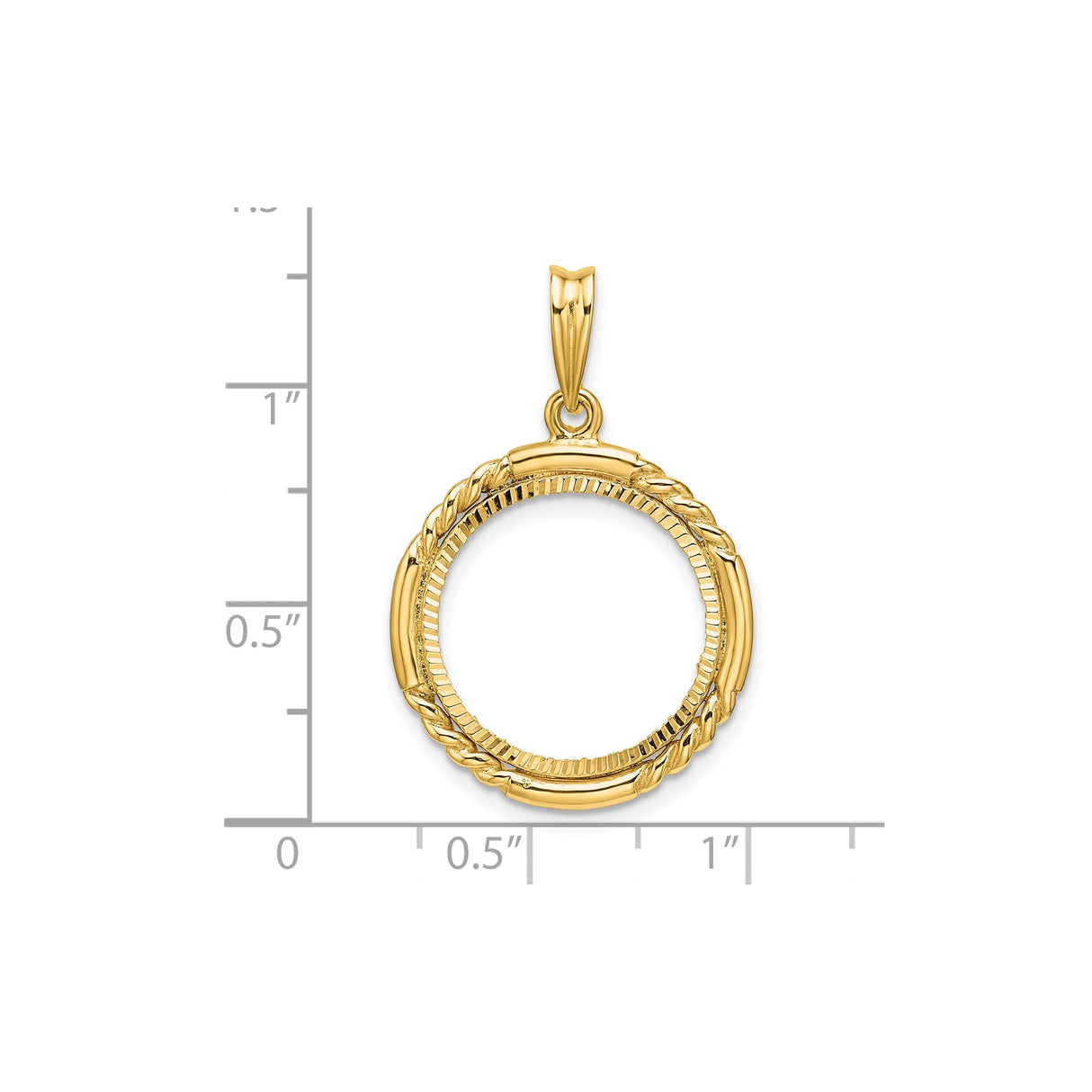 17 mm 14k Yellow Gold coin bezel pendant for US $25 American Eagle Platinum — size reference (ruler)
