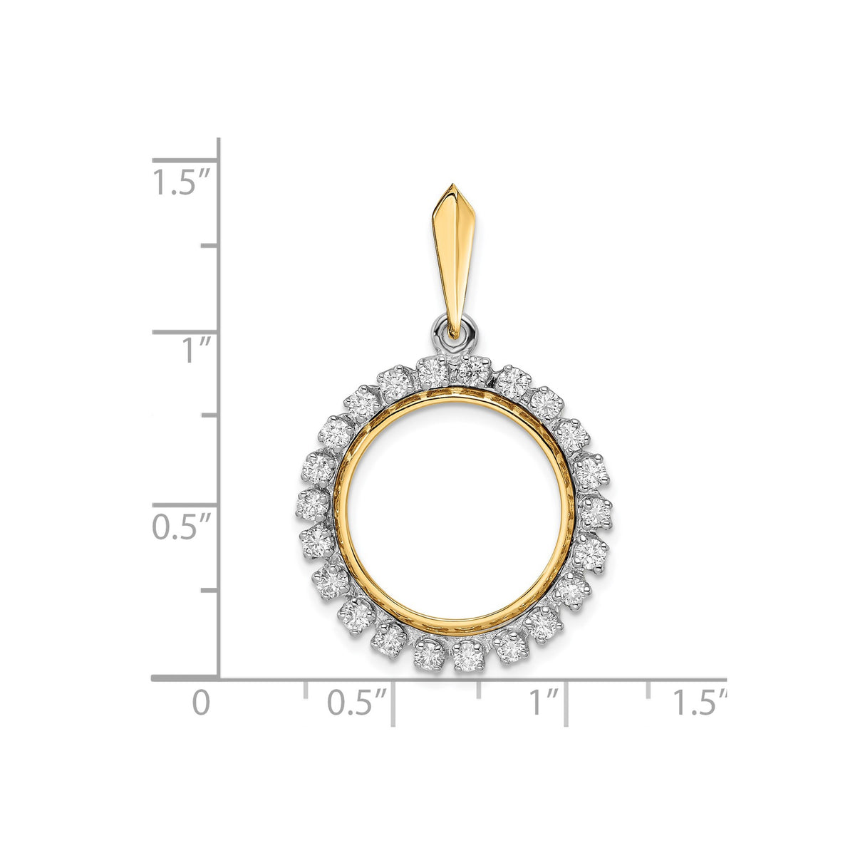 18 mm 14k Multi-Tone Gold coin bezel pendant for US 10¢ Dime - Barber — size reference (ruler)