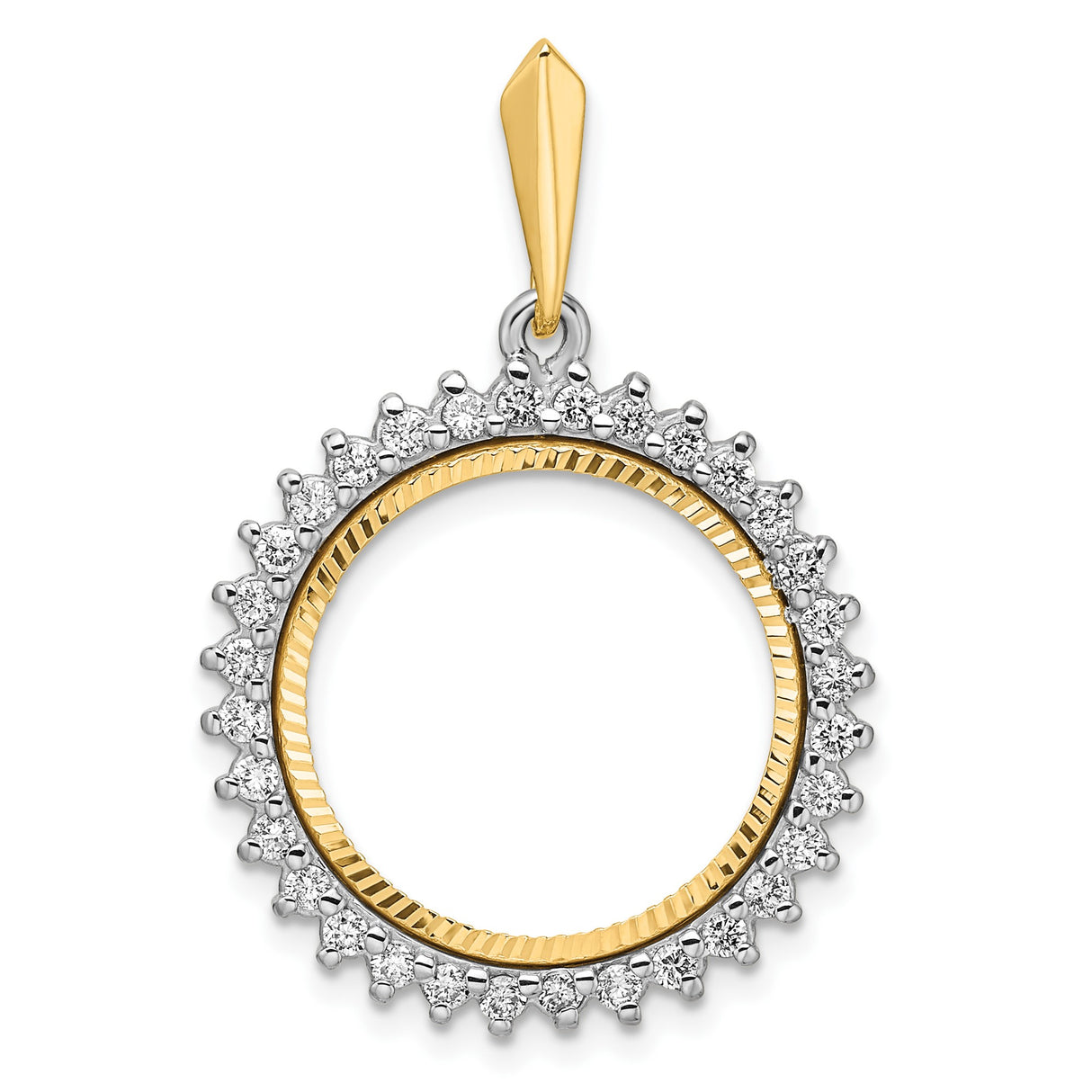18 mm 14k Multi-Tone Gold coin bezel pendant for US 10¢ Dime - Barber