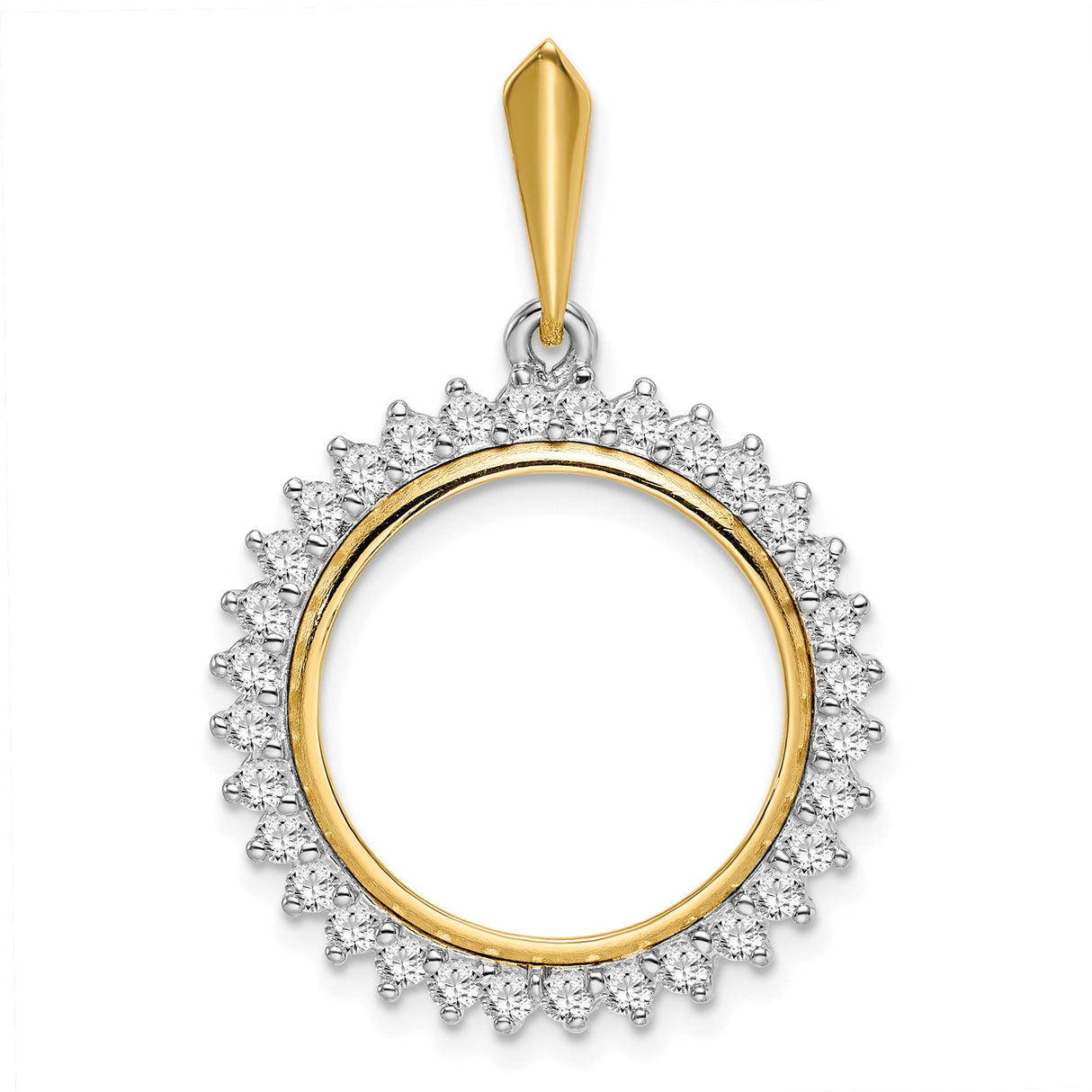 18 mm 14k Multi-Tone Gold coin bezel pendant for US 10¢ Dime - Barber
