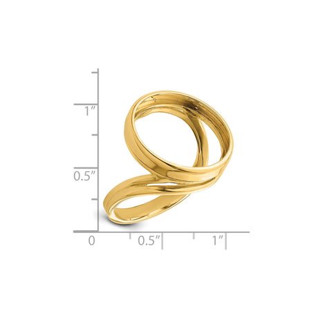 18 mm 14k Yellow Gold coin bezel ring for US 10¢ Dime - Barber — size reference (ruler)