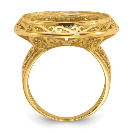18 mm 14k Yellow Gold coin bezel ring for US 10¢ Dime - Barber — alternate view