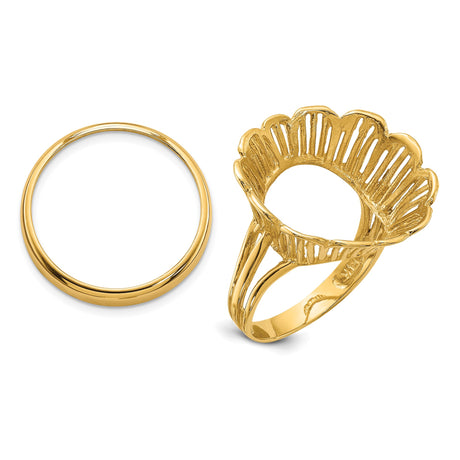 18 mm 14k Yellow Gold coin bezel ring for US 10¢ Dime - Barber — additional image
