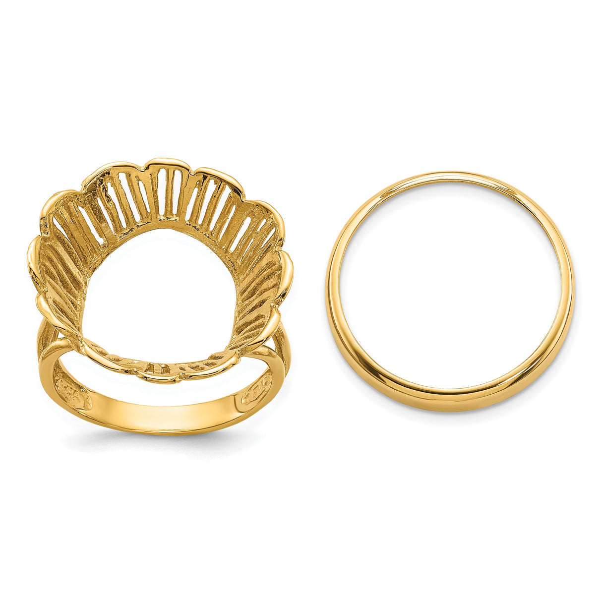 18 mm 14k Yellow Gold coin bezel ring for US 10¢ Dime - Barber