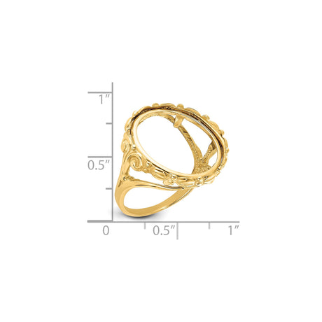 18 mm 14k Yellow Gold coin bezel ring for US 10¢ Dime - Barber — size reference (ruler)