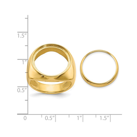 18 mm 14k Yellow Gold coin bezel ring for US 10¢ Dime - Barber — size reference (ruler)