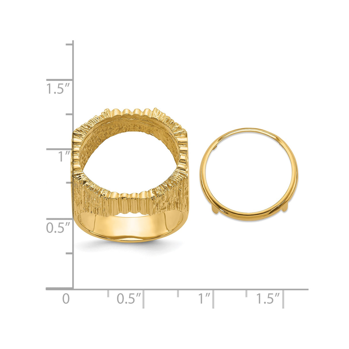 18 mm 14k Yellow Gold coin bezel ring for US 10¢ Dime - Barber — size reference (ruler)