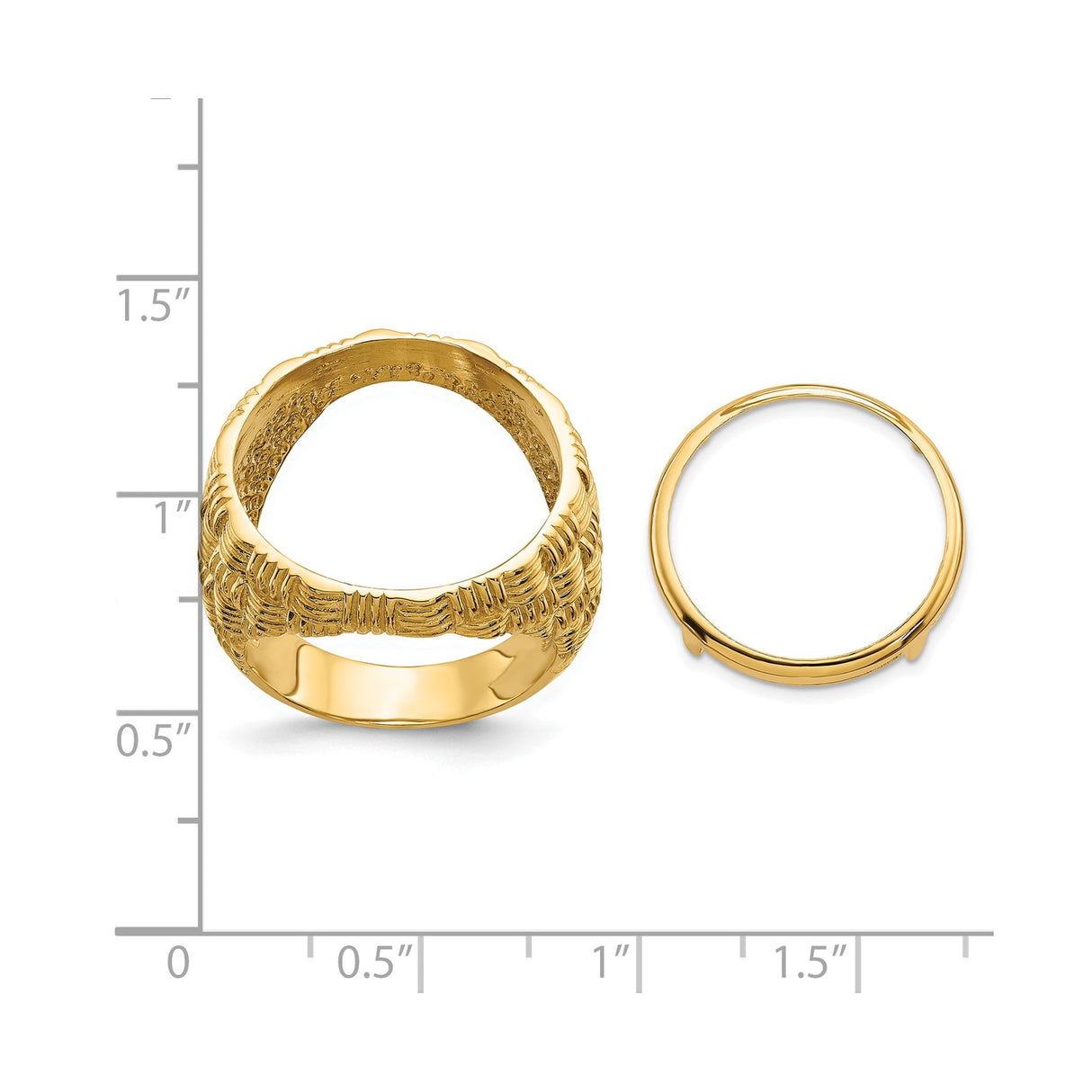 18 mm 14k Yellow Gold coin bezel ring for US 10¢ Dime - Barber — size reference (ruler)