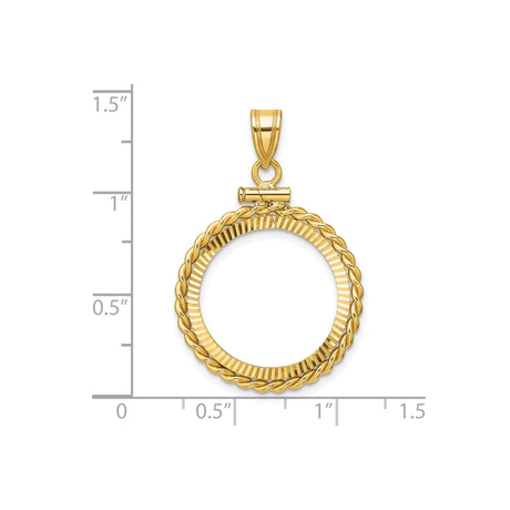 19 mm 14k Yellow Gold coin bezel pendant for US 1¢ Cent - Flying Eagle — size reference (ruler)
