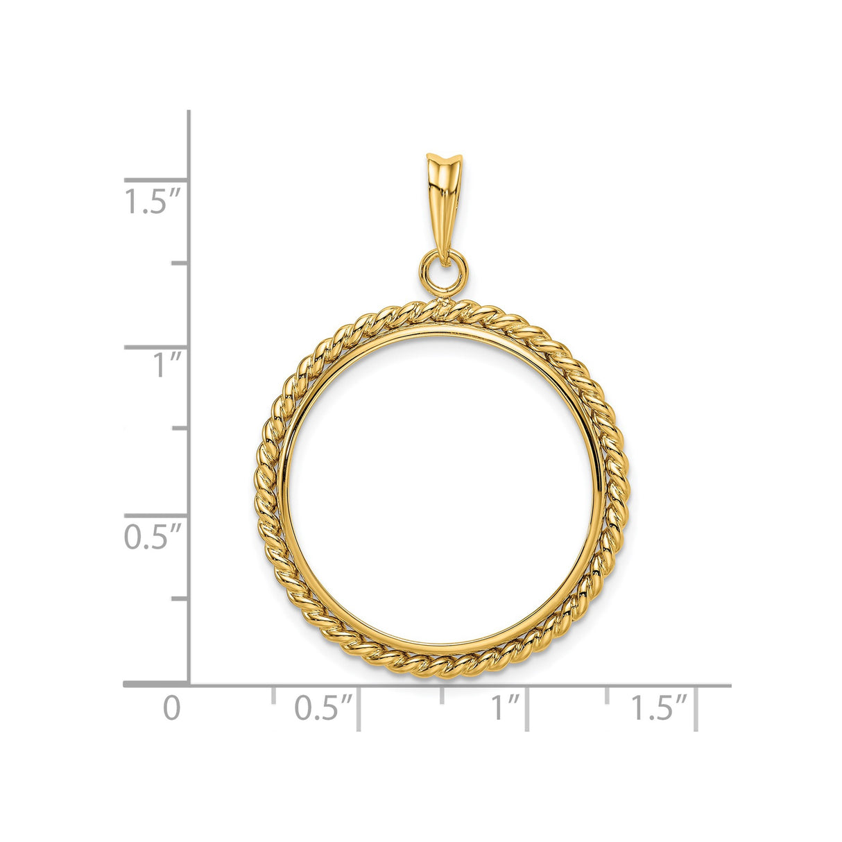 25 mm 14k Yellow Gold coin bezel pendant for US $5 Capped Bust Half Eagle — size reference (ruler)