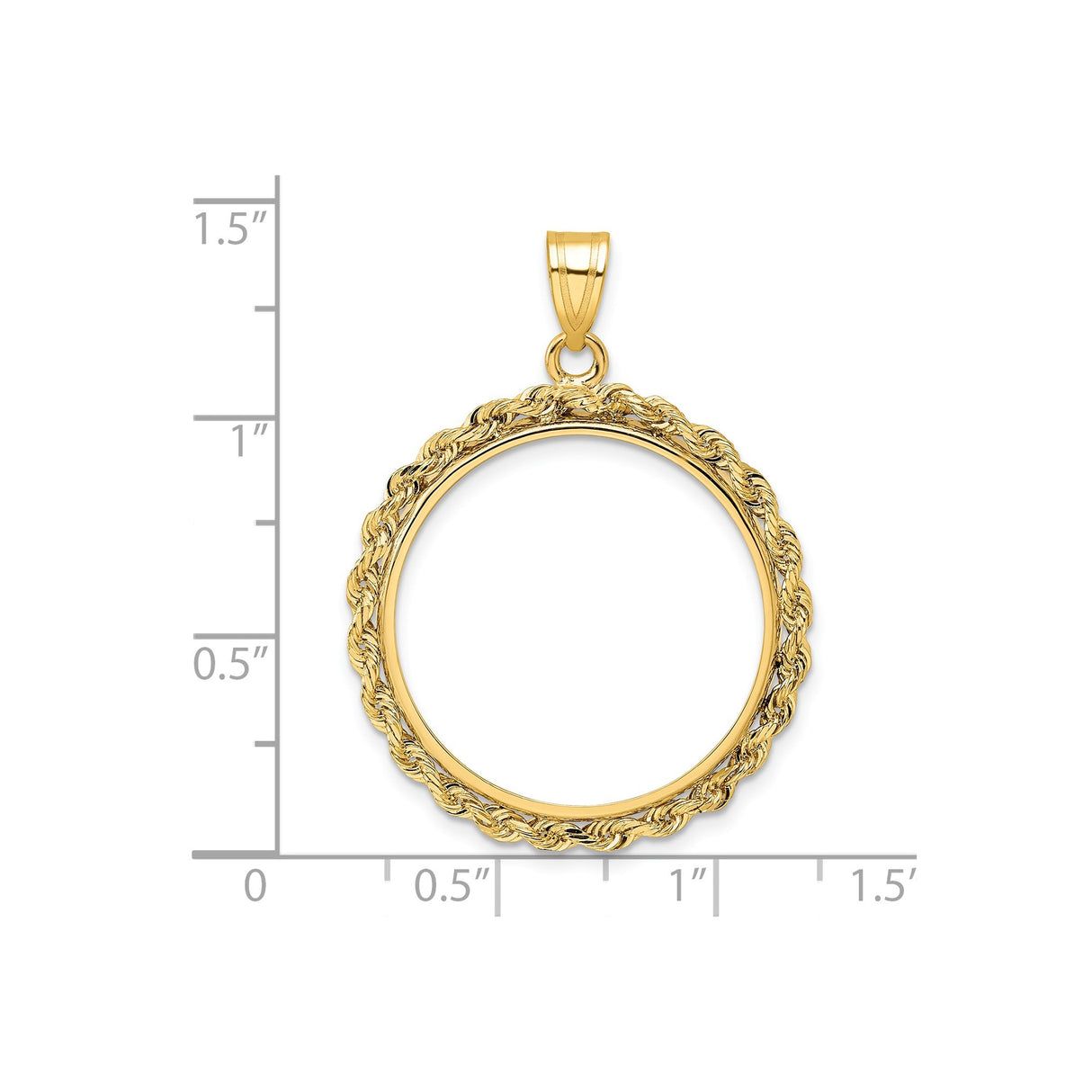 23 mm 14k Yellow Gold coin bezel pendant for US $5 Classic Head Half Eagle — size reference (ruler)